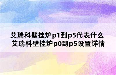 艾瑞科壁挂炉p1到p5代表什么 艾瑞科壁挂炉p0到p5设置详情